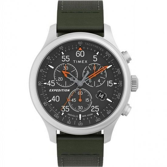 Timex Men\'s Expedition Field Chrono 43mm Watch - Green Strap Black Dial Silver-Tone Case