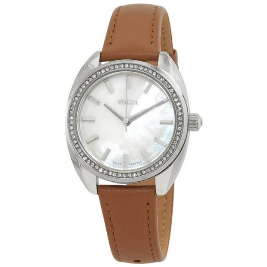 Fossil Vale Solar-Powered Crystal White Mother of Pearl Dial Ladies Watch BQ3774