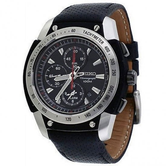 Seiko SNAD47 SNAD47P2 Men\'s Leather Band Tachy Bezel Alarn Chronograph Watch