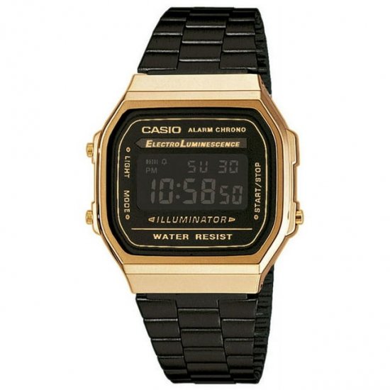 Casio A168WEGB-1BV Men\'s Vintage Black Metal Band Gold Case Digital Watch