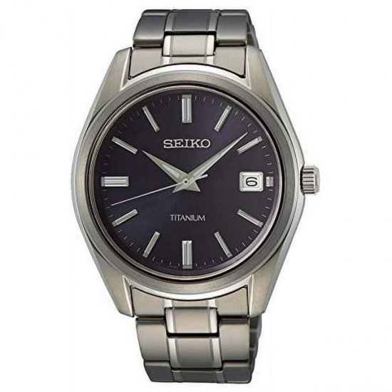 Seiko Classic Quartz Blue Dial Grey Titanium Men\'s Watch SUR373