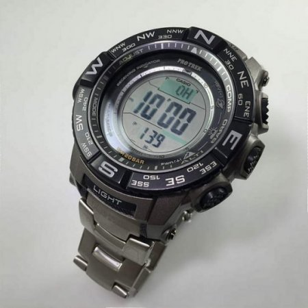 Casio Men's PRO TREK Atomic Solar Triple Sensor Watch, Titanium Band