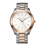 Michael Kors MK3204 Women's Slim Runway Two Tone Rose Gold Tone Stainless Steel Brown Dial Analog Watch