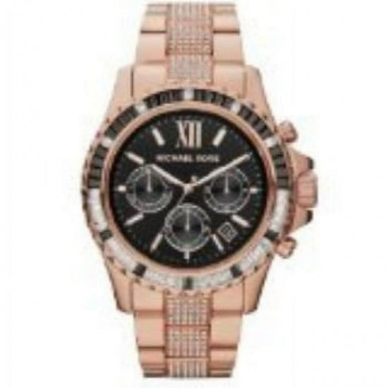 michael kors everest chronograph black dial rose gold-tone ladies watch mk5875