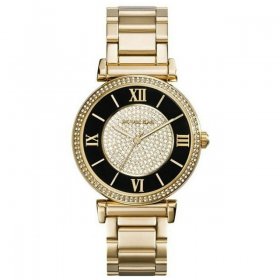 Michael Kors Women's MK3338 Caitlin Black and Gold Dial Yellow Gold Steel Bracelet Crystal Watch