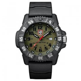 Luminox Men's 46mm Black Silicone Band Carbon Fiber Case Quartz Green Dial Analog Watch 3813