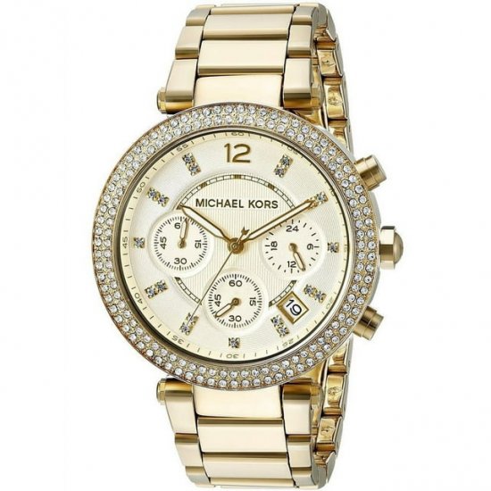 Michael Kors Women\'s 39mm Gold-Tone Steel Bracelet & Case Quartz Yellow Dial Chronograph Watch MK5354