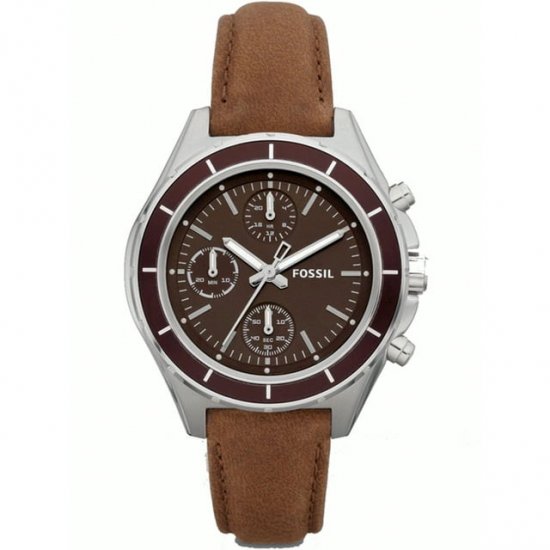 FOSSIL CH2829,Ladies Chronograph,Stainless Steel case,Leather strap,Silver Tone,WR