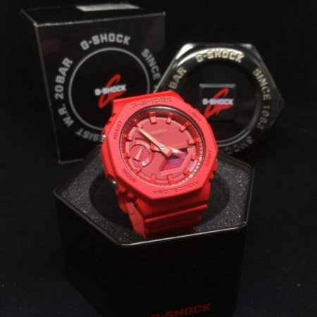 Casio G-Shock Alarm World Time Quartz Analog-Digital Red Dial Men's Watch GA2100-4A