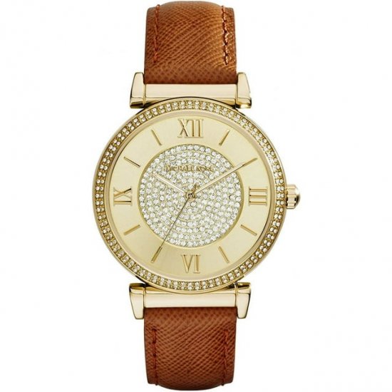 Michael Kors Women\'s MK2375 Catlin 38mm Gold Tone Quartz Analog Leather Brown Watch